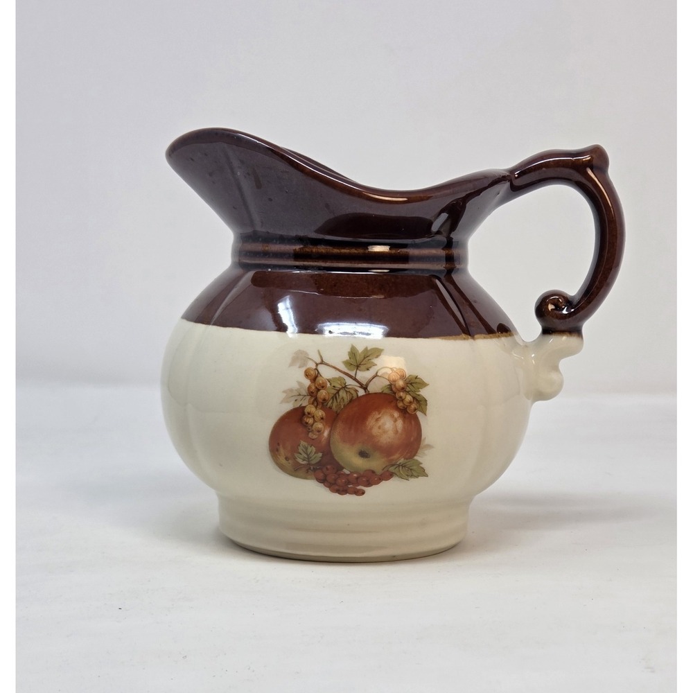 Vintage McCoy Small Pitcher Fruit Motif Brown and Cream Glaze Excellent